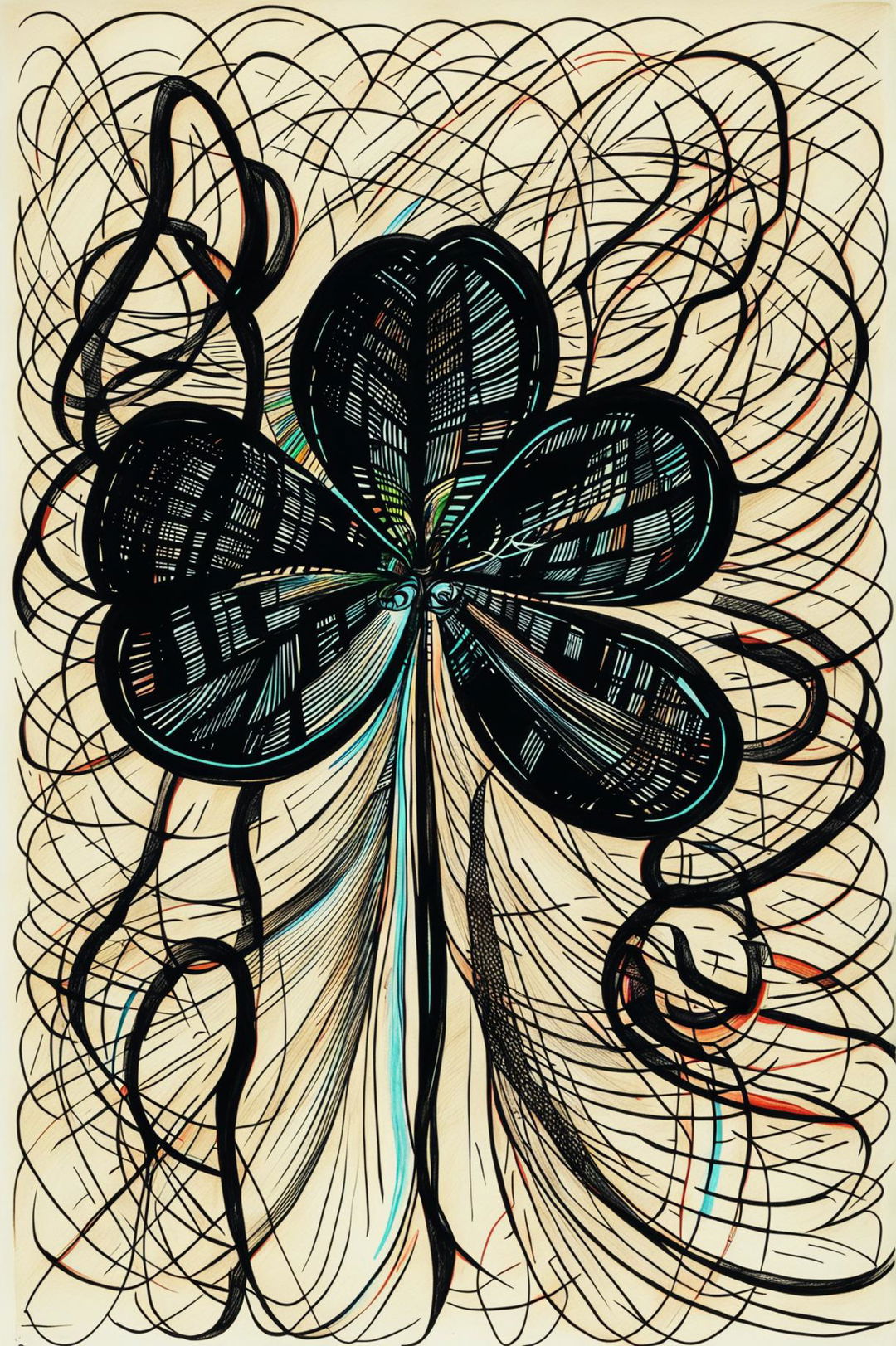 This is an abstract Sharpie drawing of a four-leaf clover