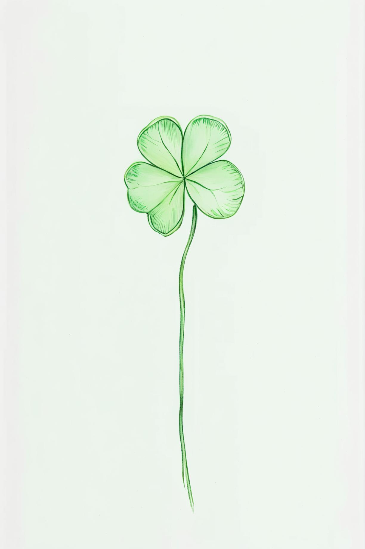 This is a simple, yet captivating pastel drawing of a four-leaf clover