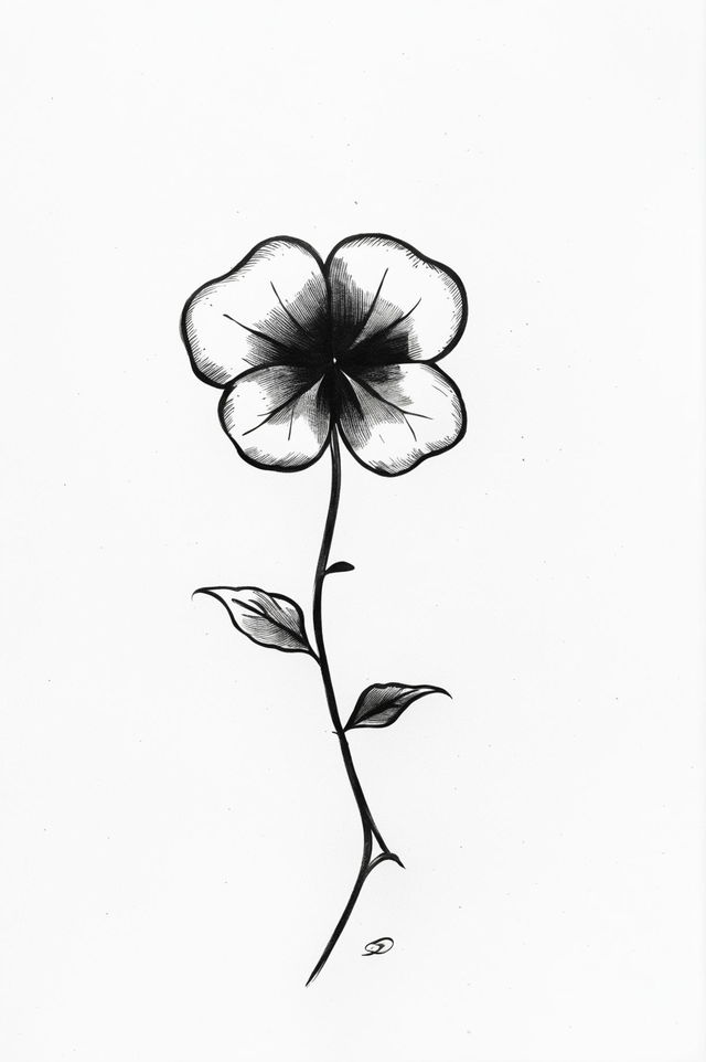 This is a simple yet striking black and white drawing of a four-leaf clover