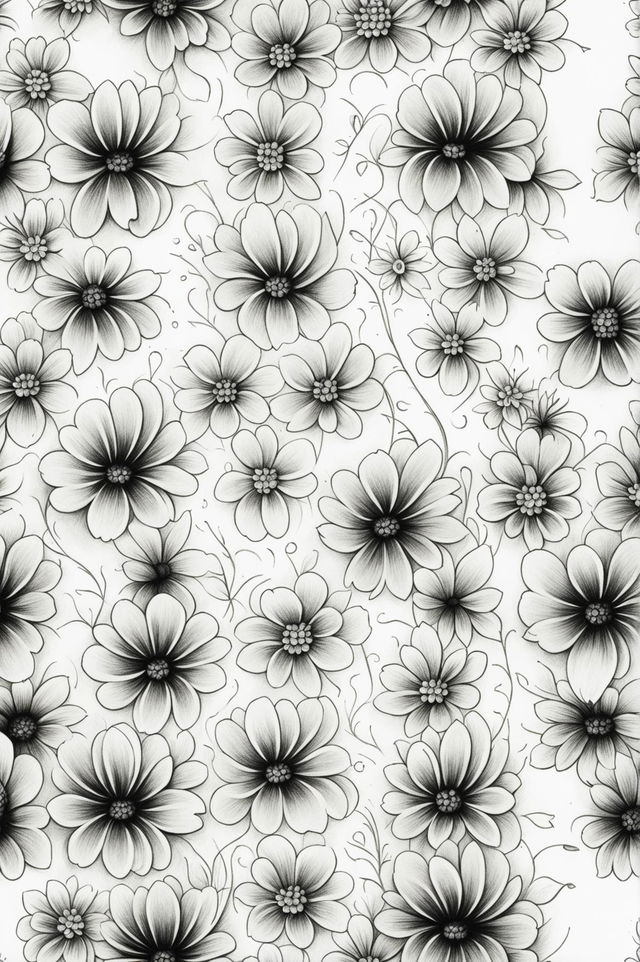 A delicate, high-quality pencil drawing of an intricate floral pattern