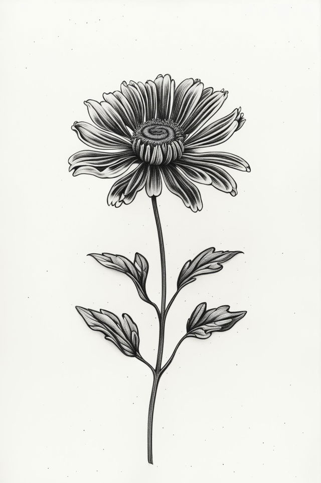 A simple yet charming pencil drawing of a daisy, with focus on the essential elements of its form