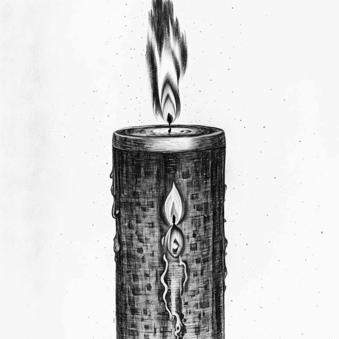 A high-quality black and white pencil drawing of a candle