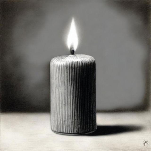 A high-definition pencil drawing showcasing an old candle