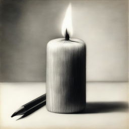 A high-definition pencil drawing showcasing an old candle