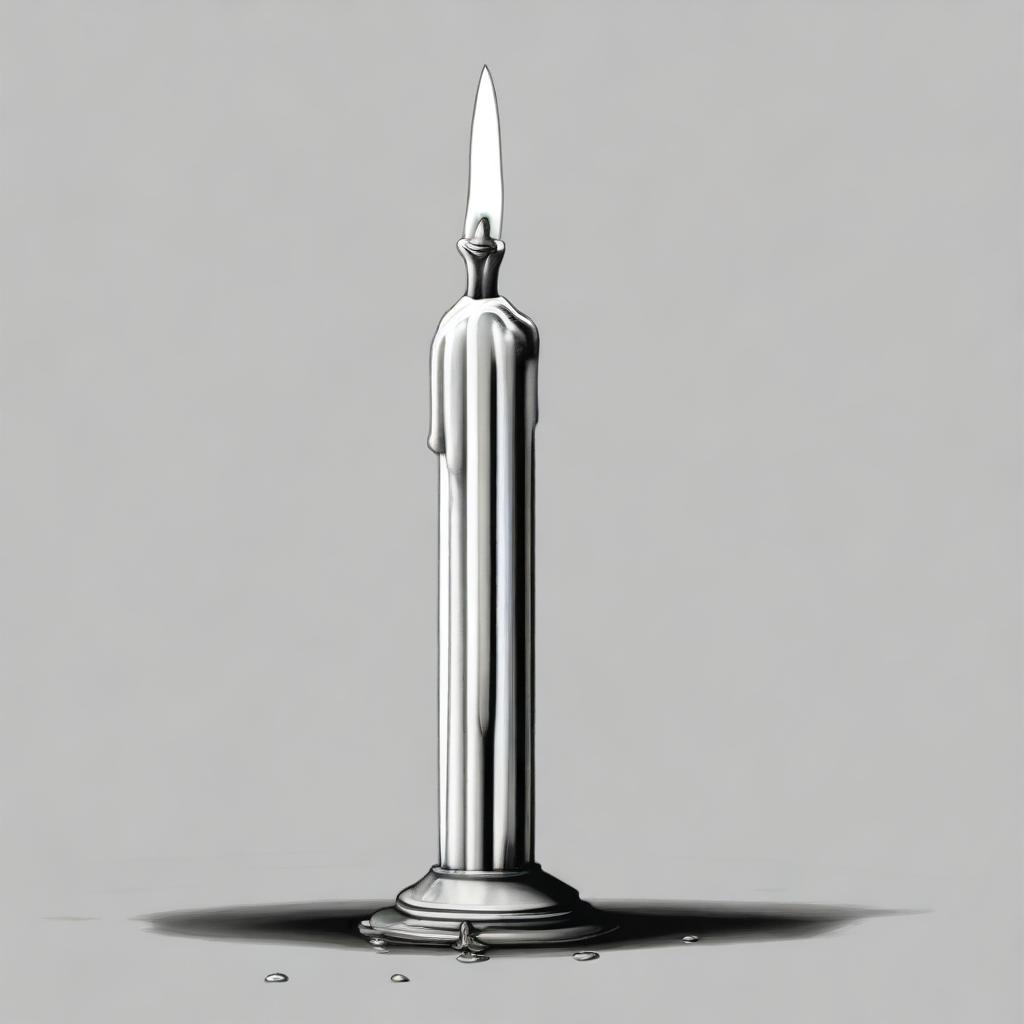 A high-definition pencil drawing illustrating a long candle with wax dripping down its side