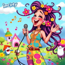 A whimsical and colorful depiction of a singing woman in the playful and imaginative style of the game IncredyBox