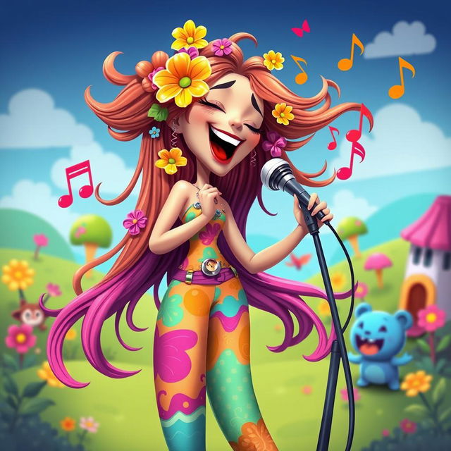 A whimsical and colorful depiction of a singing woman in the playful and imaginative style of the game IncredyBox