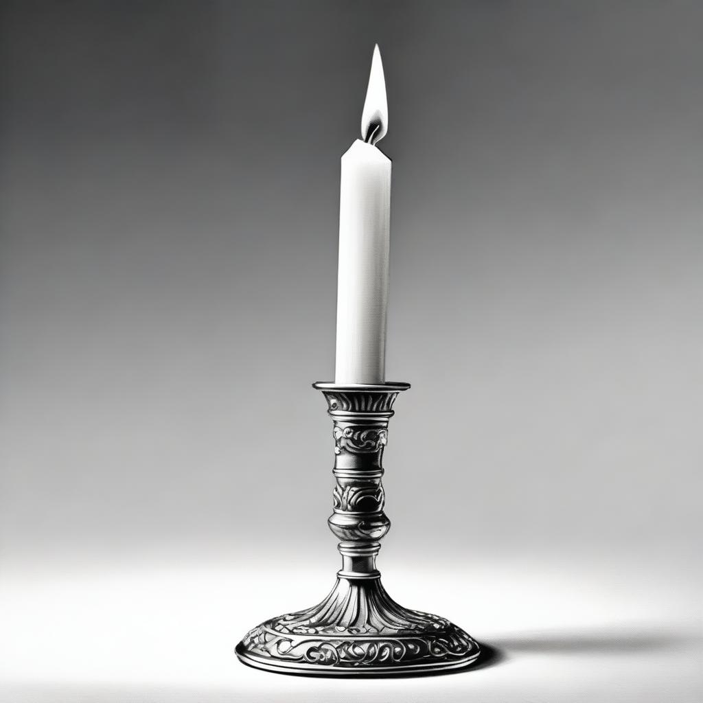 A high-definition pencil drawing of a long candle situated on a candle stand