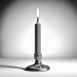 A high-definition pencil drawing of a long candle situated on a candle stand