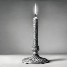 A high-definition pencil drawing of a long candle situated on a candle stand