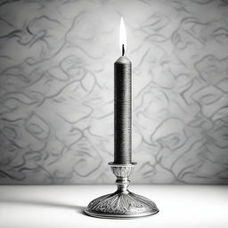 A high-definition pencil drawing of a long candle situated on a candle stand