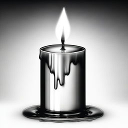 A high-definition pencil drawing of a large, round candle with wax melting and dripping down its sides