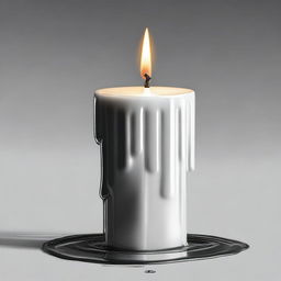 A high-definition pencil drawing of a large, round candle with wax melting and dripping down its sides