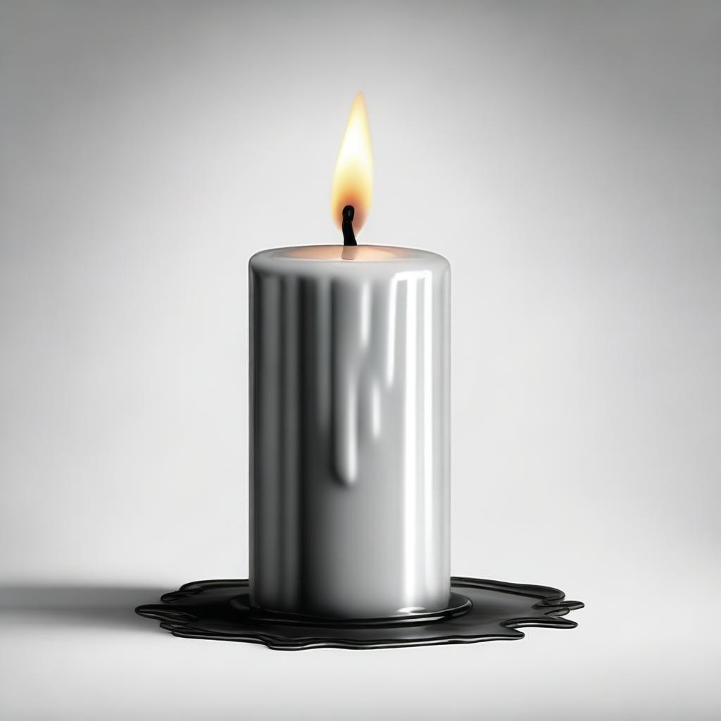 A high-definition pencil drawing of a large, round candle with wax melting and dripping down its sides