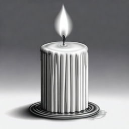 A high-definition black and white pencil drawing, presenting a large, round candle with wax melting and cascading down its sides