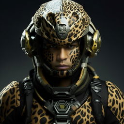 male in futuristic leopard-concept combat gear 