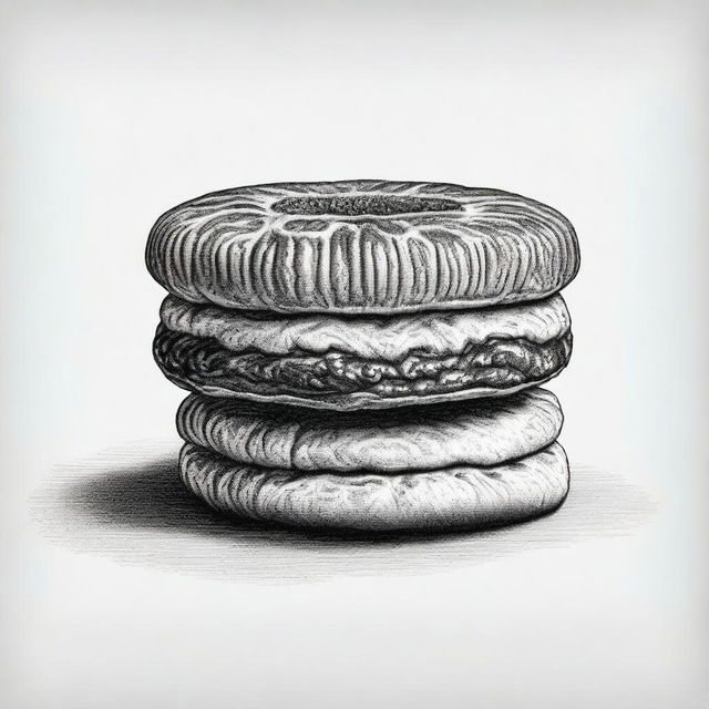 A high-definition pencil drawing of a jam biscuit, rendered in black and white