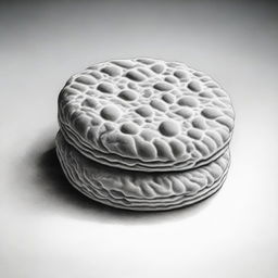 A high-definition pencil drawing of a biscuit, depicted in black and white