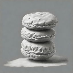 A high-definition pencil drawing of a biscuit, depicted in black and white