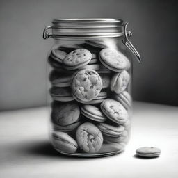 A high-definition pencil drawing of cookies in a jar, presented in black and white