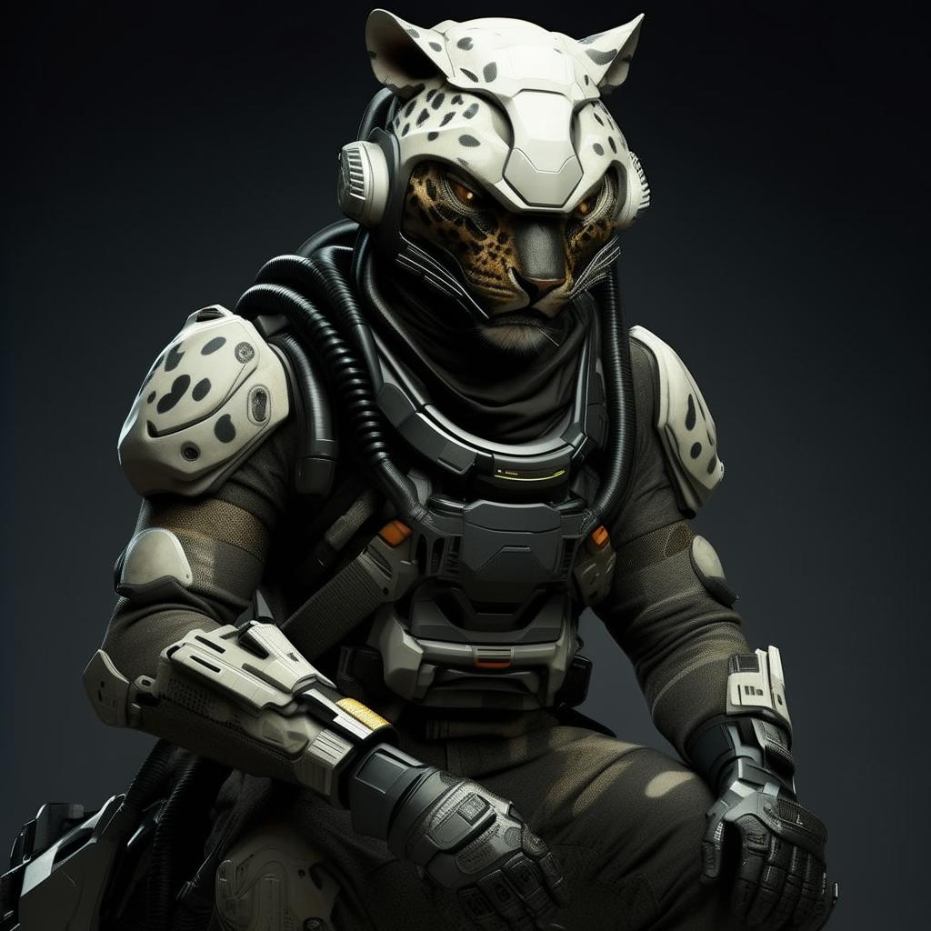 male in futuristic leopard-concept combat gear 