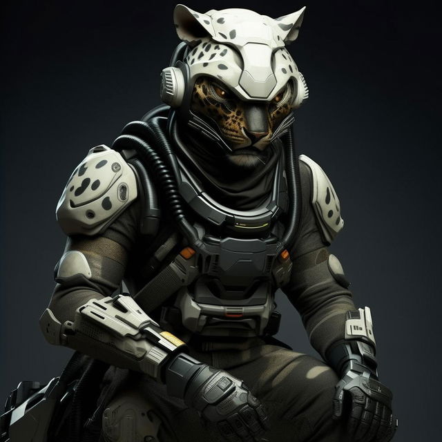 male in futuristic leopard-concept combat gear 