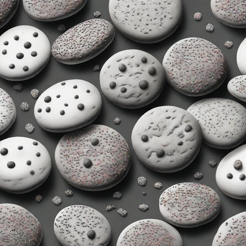 A high-definition pencil drawing of cookies adorned with sprinkles, presented in black and white