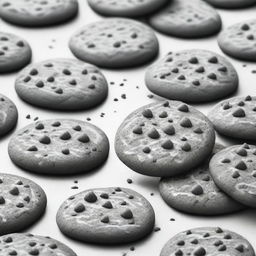 A high-definition pencil drawing of cookies adorned with sprinkles, presented in black and white