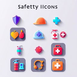 Innovative safety icons designed with a modern twist, featuring vibrant colors and unique shapes