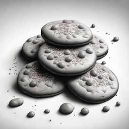 A high-definition pencil drawing of cookies adorned with sprinkles, presented in black and white