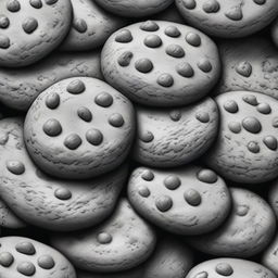 A high-definition pencil drawing of cookies, illustrated in black and white