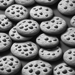 A high-definition pencil drawing of cookies, illustrated in black and white