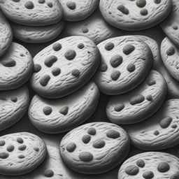 A high-definition pencil drawing of cookies, illustrated in black and white