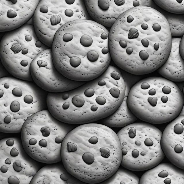 A high-definition pencil drawing of cookies, illustrated in black and white