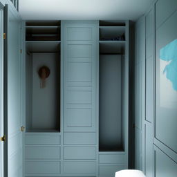 Recreate the wardrobe into a sea-blue color, complete with an L-shaped loft that signifies a perfect blend of style and utility.