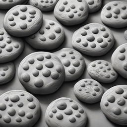 A high-definition pencil drawing of realistic cookies, portrayed in black and white