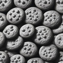 A high-definition pencil drawing of realistic cookies, portrayed in black and white