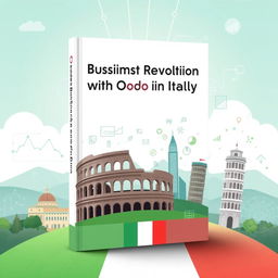 A dynamic and modern book cover design featuring a stylized representation of the Italian landscape with iconic landmarks like the Colosseum and Leaning Tower of Pisa