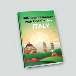 A dynamic and modern book cover design featuring a stylized representation of the Italian landscape with iconic landmarks like the Colosseum and Leaning Tower of Pisa