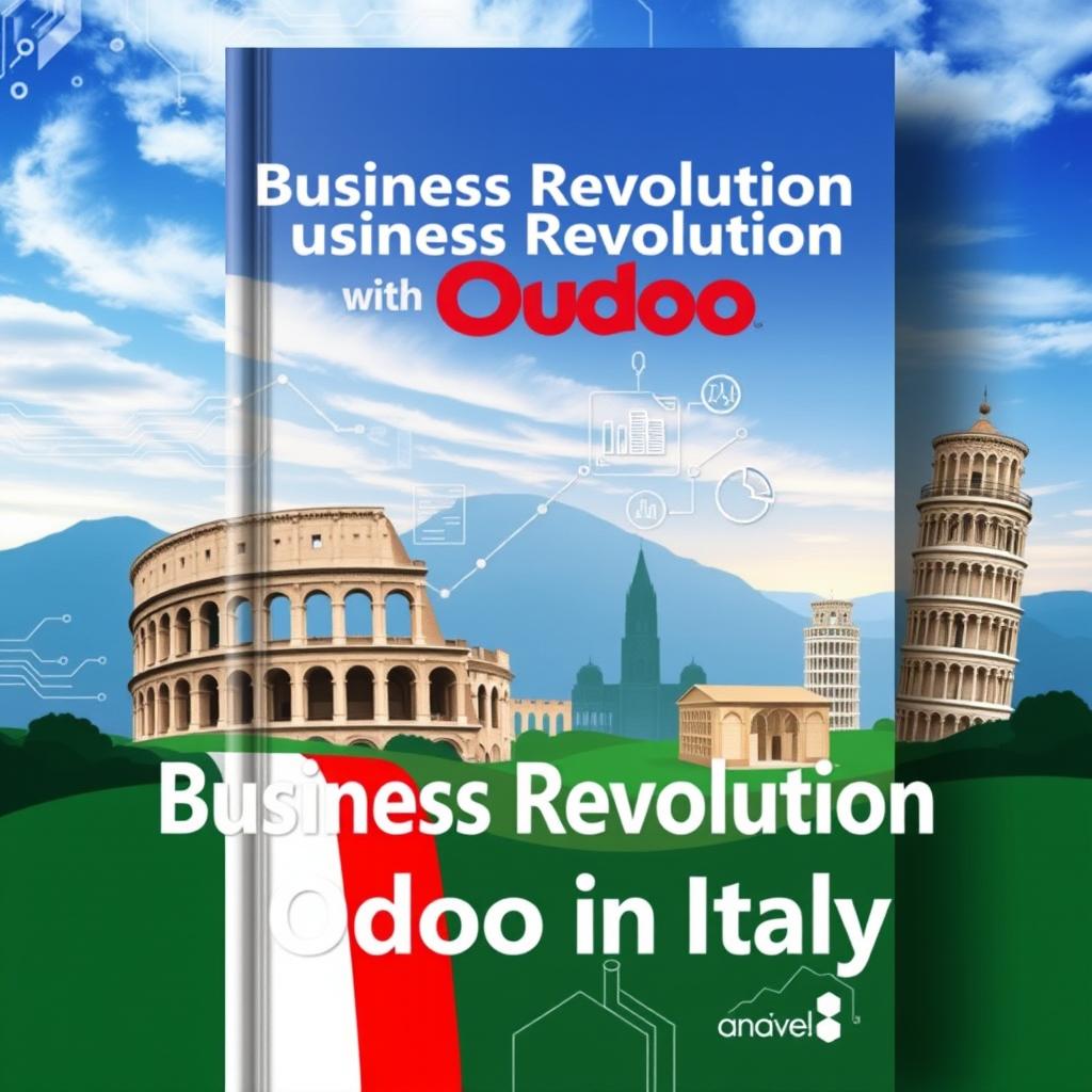 A dynamic and modern book cover design featuring a stylized representation of the Italian landscape with iconic landmarks like the Colosseum and Leaning Tower of Pisa