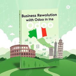A dynamic and modern book cover design featuring a stylized representation of the Italian landscape with iconic landmarks like the Colosseum and Leaning Tower of Pisa