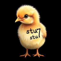 A realistic depiction of a chick with 'stu7' written on its feathers