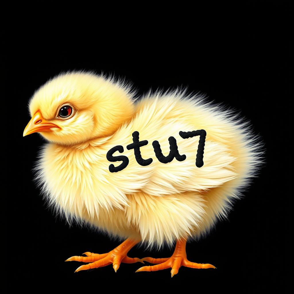 A realistic depiction of a chick with 'stu7' written on its feathers