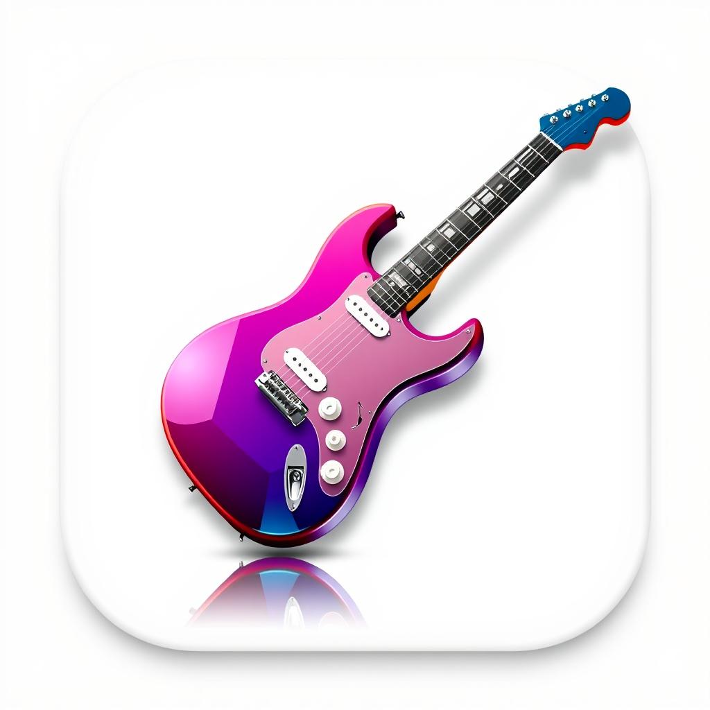 A sleek and modern game icon featuring a single electric guitar prominently displayed against a clean white background