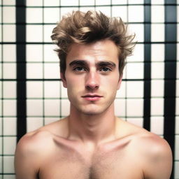 An image that focuses on the chest of a man in his twenties with light chest hair and white to tan skin, resembling a selfie