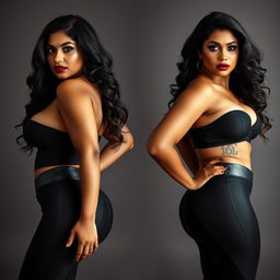 Two attractive, curvy Indian milfs with hourglass figures, exuding confidence and sensuality
