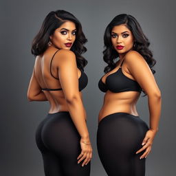Two attractive, curvy Indian milfs with hourglass figures, exuding confidence and sensuality
