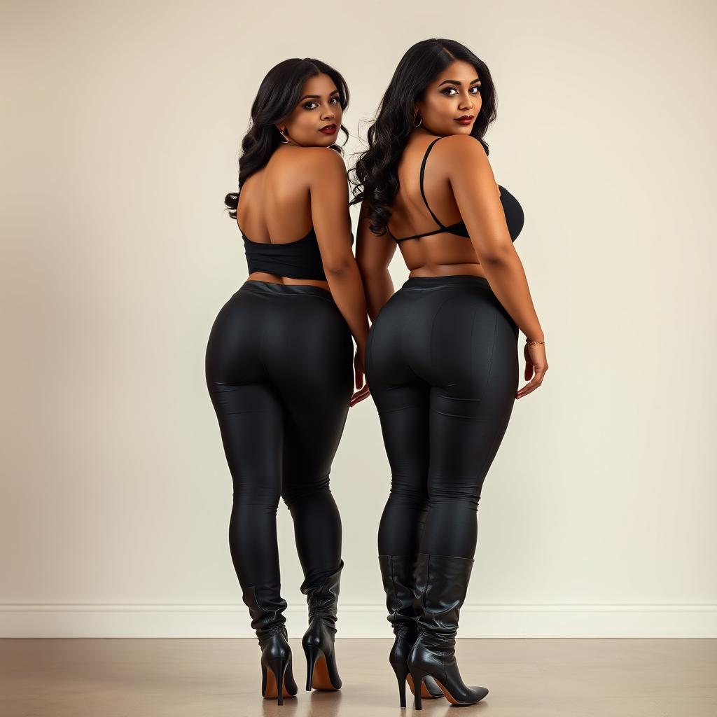 An enticing scene showcasing two young, curvy, busty milfs with stunning hourglass figures