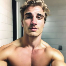 An image resembling a selfie, focusing on the chest of a man in his twenties with light chest hair and white to tan skin