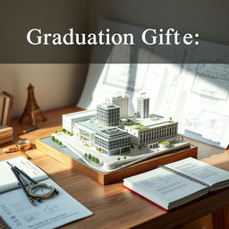 A beautifully designed graduation gift for architecture students, showcasing a premium architectural model kit, complete with intricate details like modern buildings and eco-friendly designs